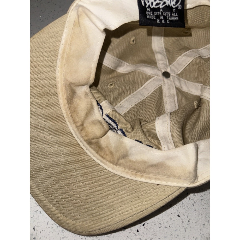 Vintage 90s Mossimo Embroidered Script Logo Canvas Baseball Cap Hat Beige Blue - Picture 9 of 11